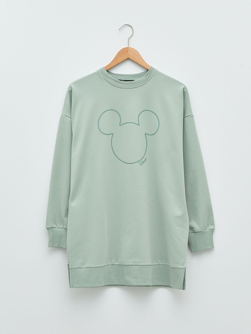 Yeşil Bisiklet Yaka Mickey Mouse Baskılı Kadın Sweatshirt Tunik-4