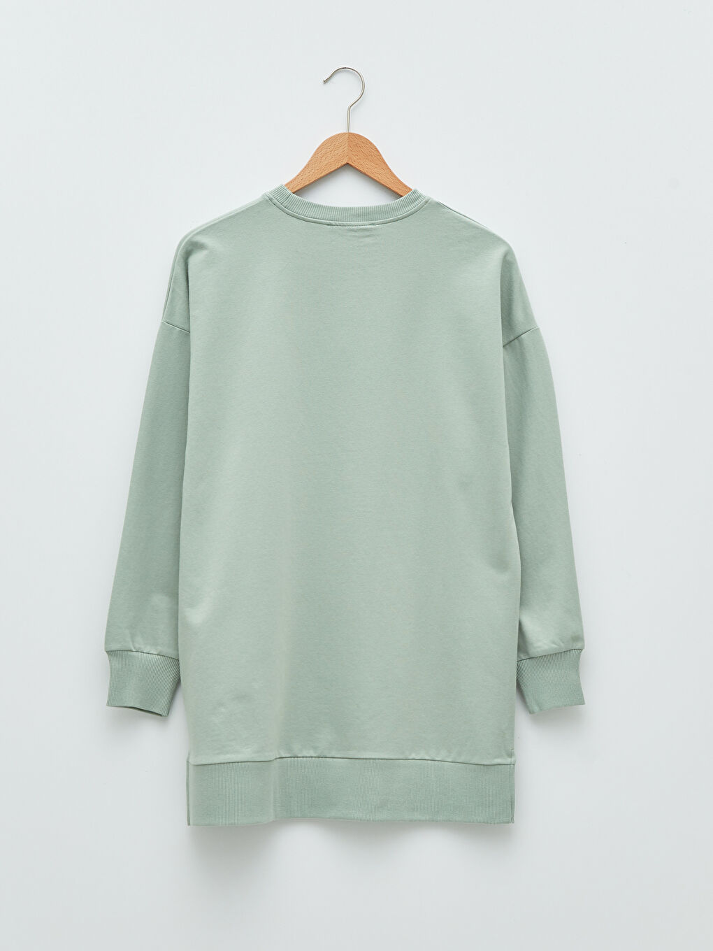 Yeşil Bisiklet Yaka Mickey Mouse Baskılı Kadın Sweatshirt Tunik-5