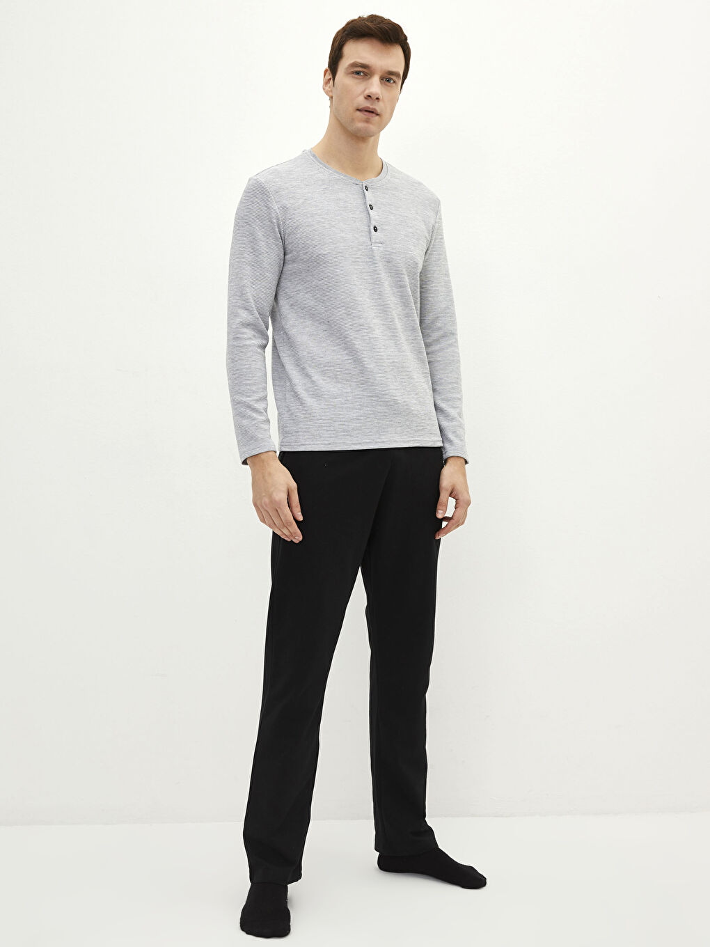 Gri Standart Kalıp Erkek Pijama Takımı-1