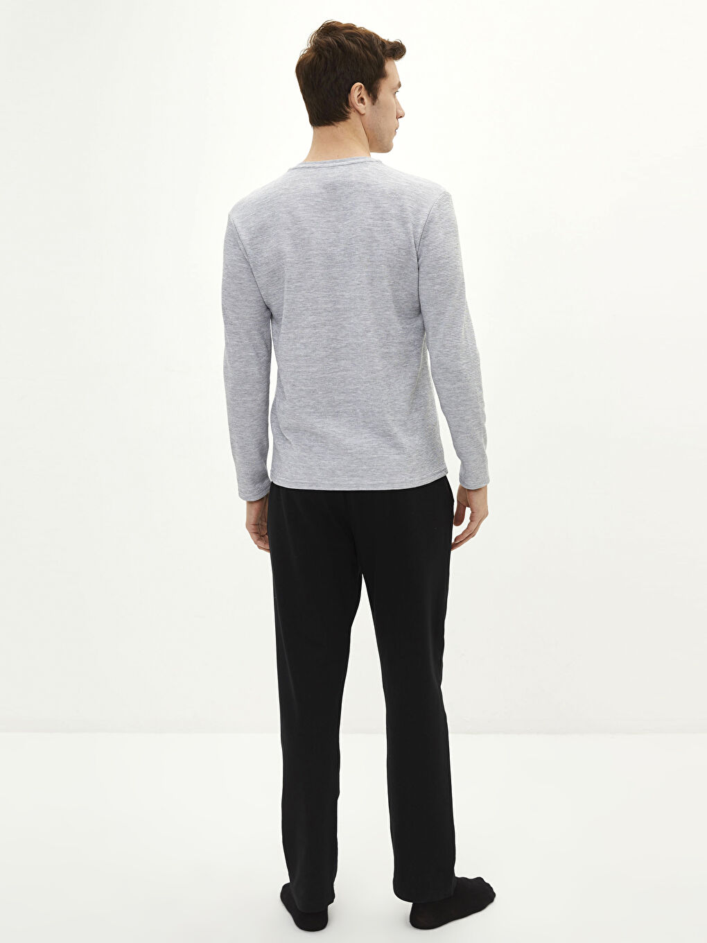 Gri Standart Kalıp Erkek Pijama Takımı-4