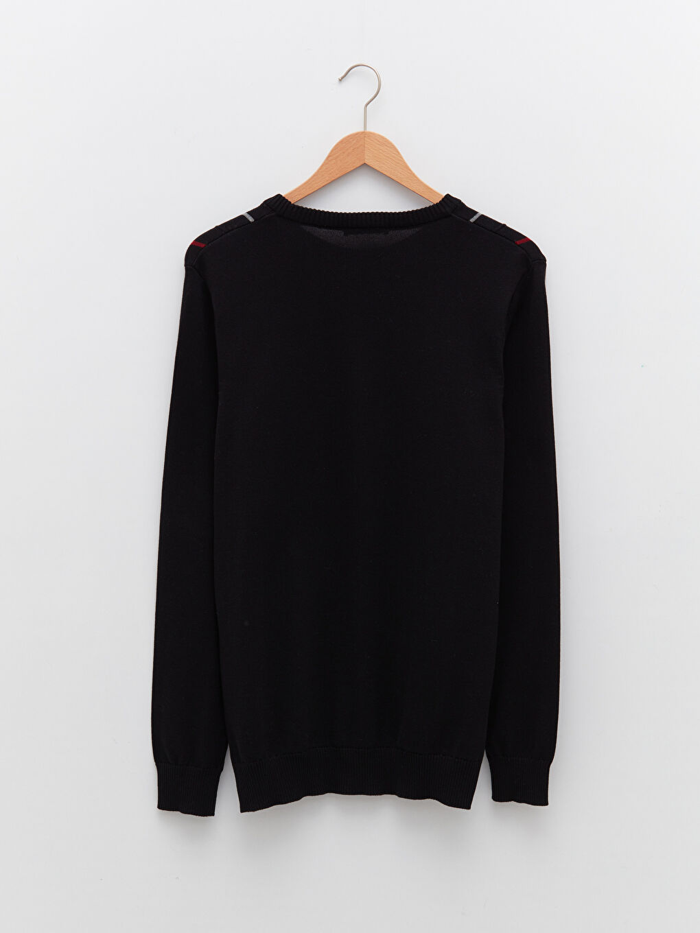 Siyah Bisiklet Yaka Uzun Kollu Çizgili Erkek Triko Kazak-6