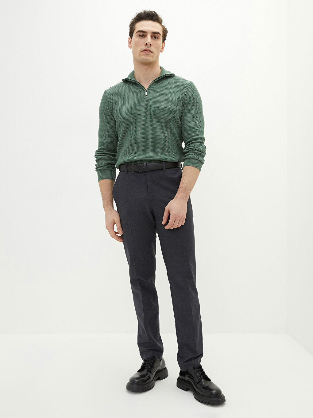 Funnel Neck Long Sleeve Men's Knitwear Sweater-2