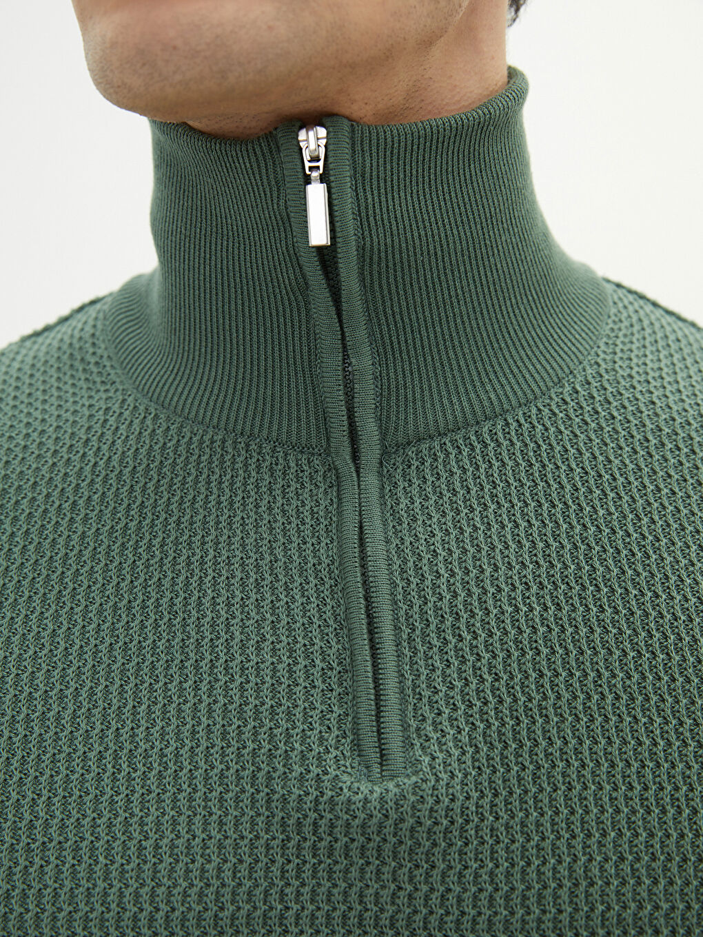 Funnel Neck Long Sleeve Men's Knitwear Sweater-3