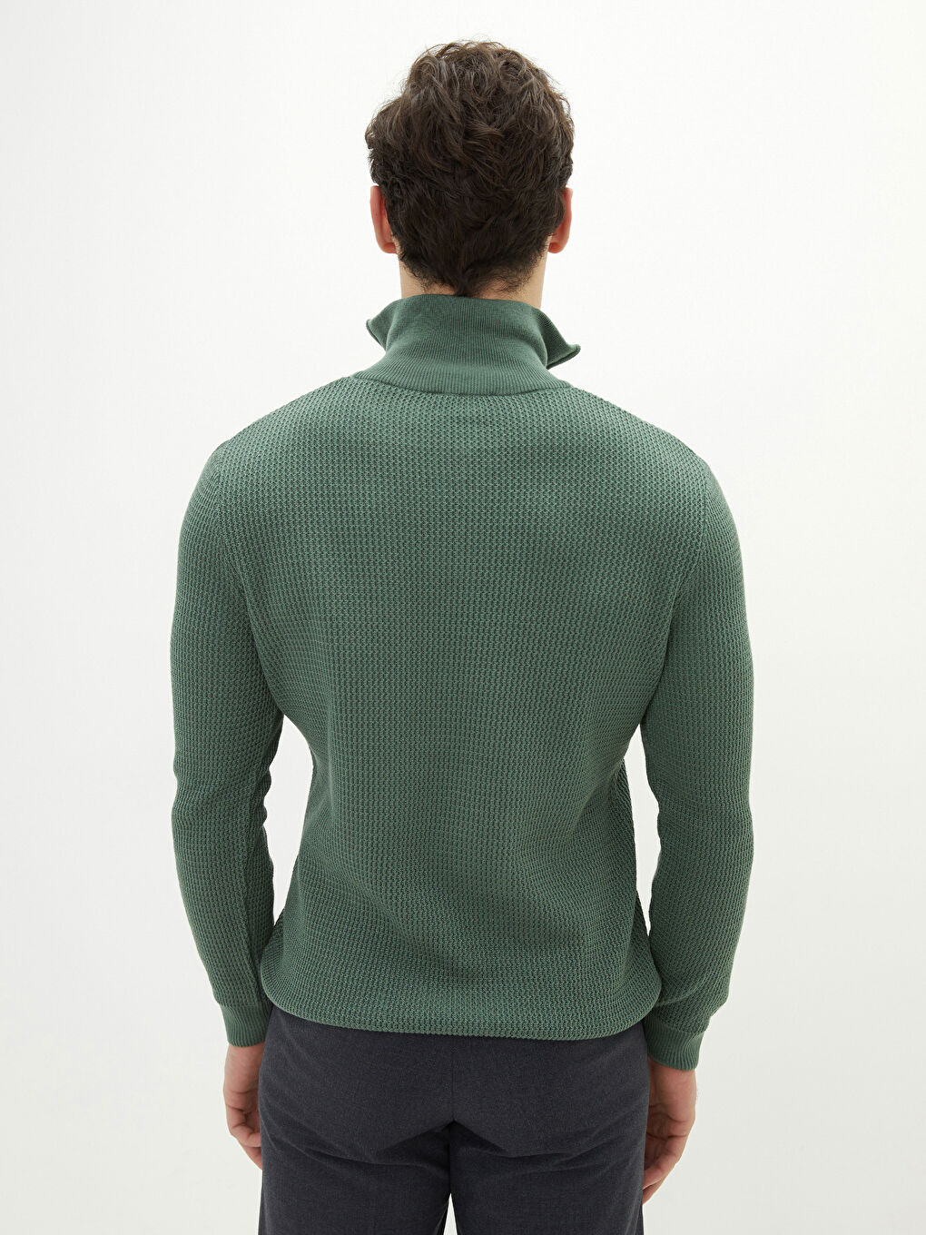 Funnel Neck Long Sleeve Men's Knitwear Sweater-4