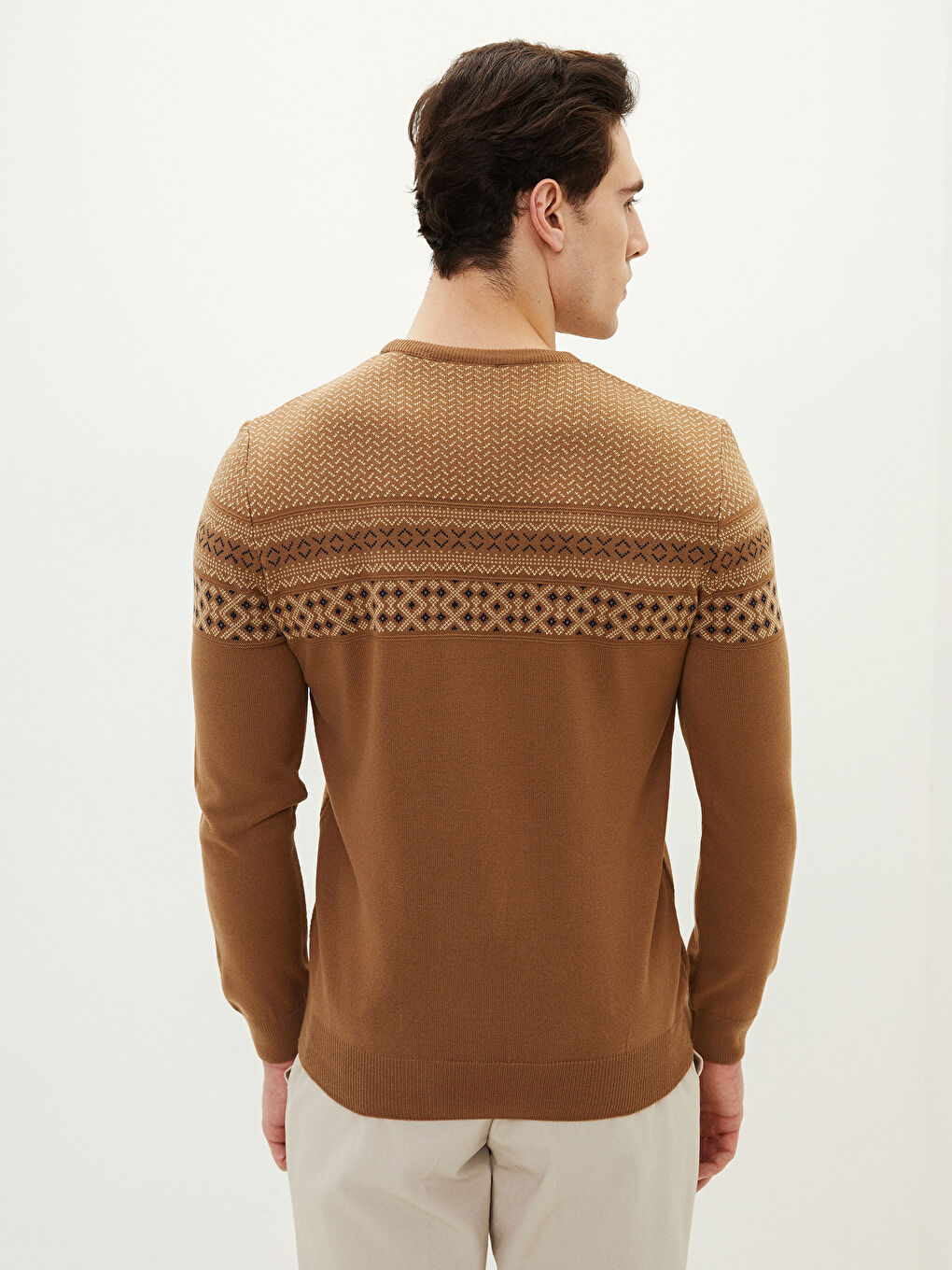 Crew Neck Long Sleeve Patterned Men's Knitwear Sweater-4