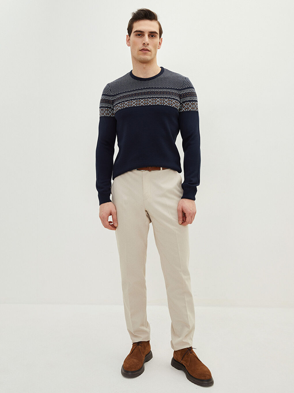 LCWAIKIKI Classic Crew Neck Long Sleeve Patterned Men's Knitwear Sweater -W1K113Z8-RFH