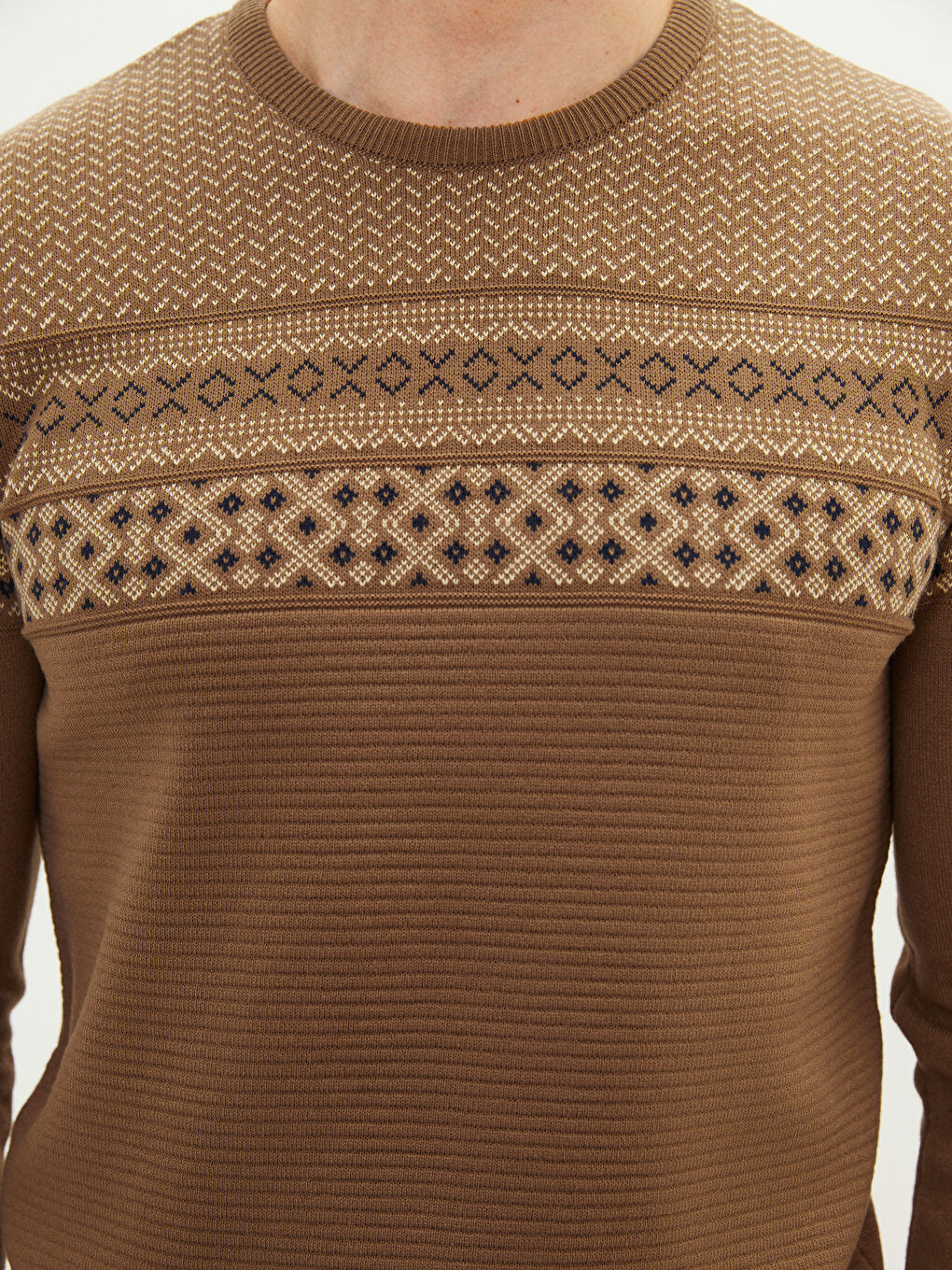 Crew Neck Long Sleeve Patterned Men's Knitwear Sweater-3