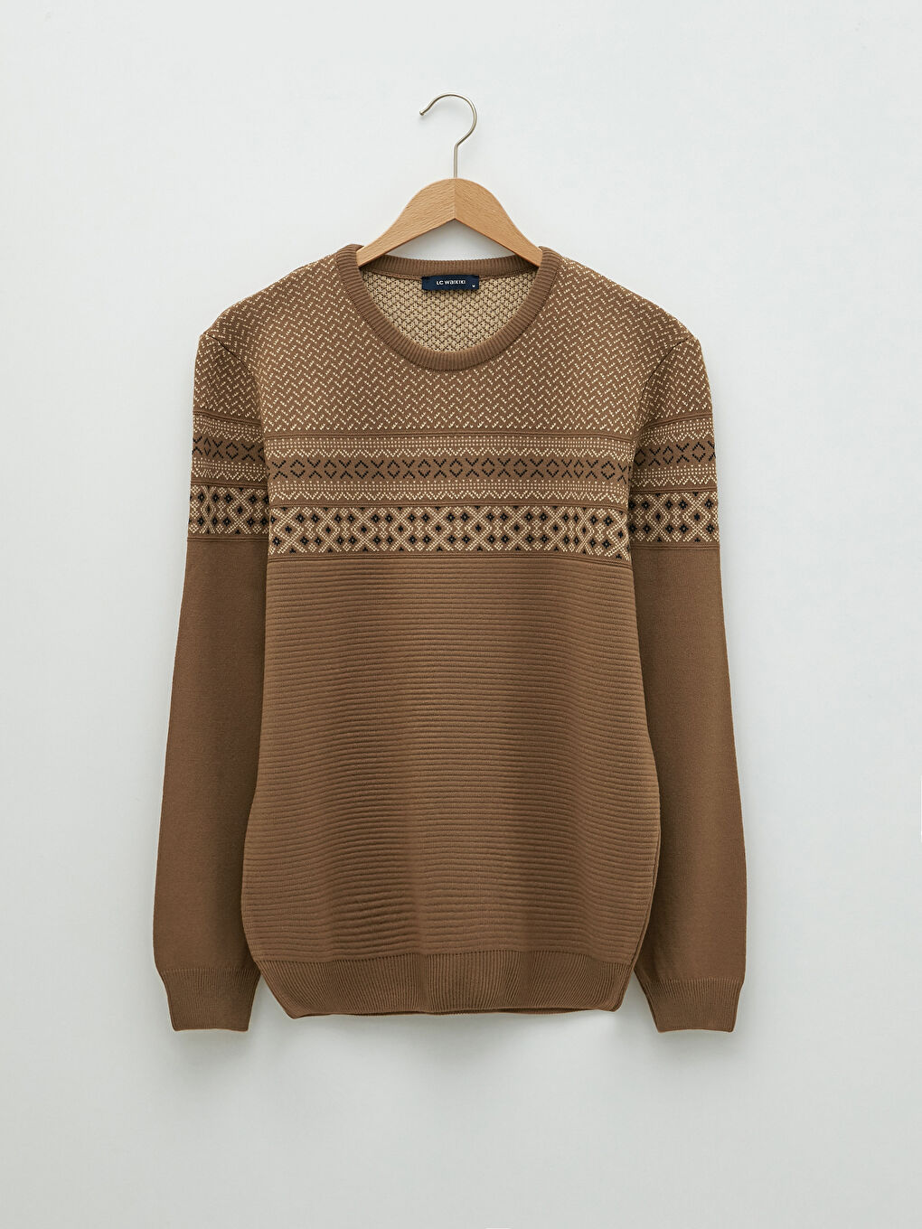 Crew Neck Long Sleeve Patterned Men's Knitwear Sweater-5