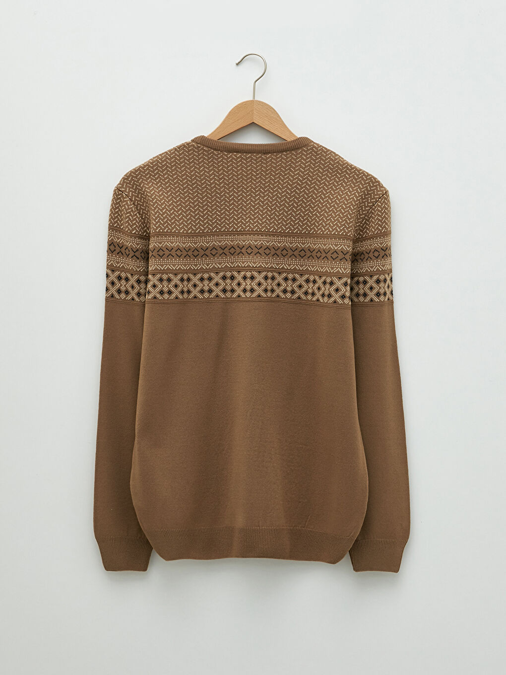 Crew Neck Long Sleeve Patterned Men's Knitwear Sweater-6