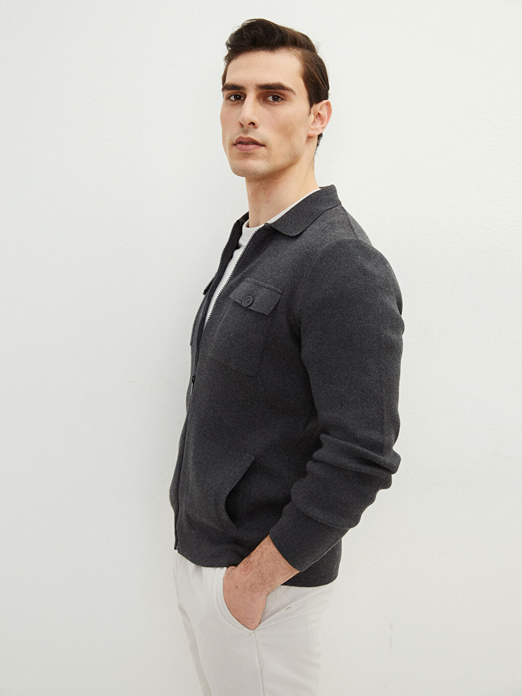 Comfortable Fit Polo Collar Long Sleeved Men's Knitwear Cardigan-1