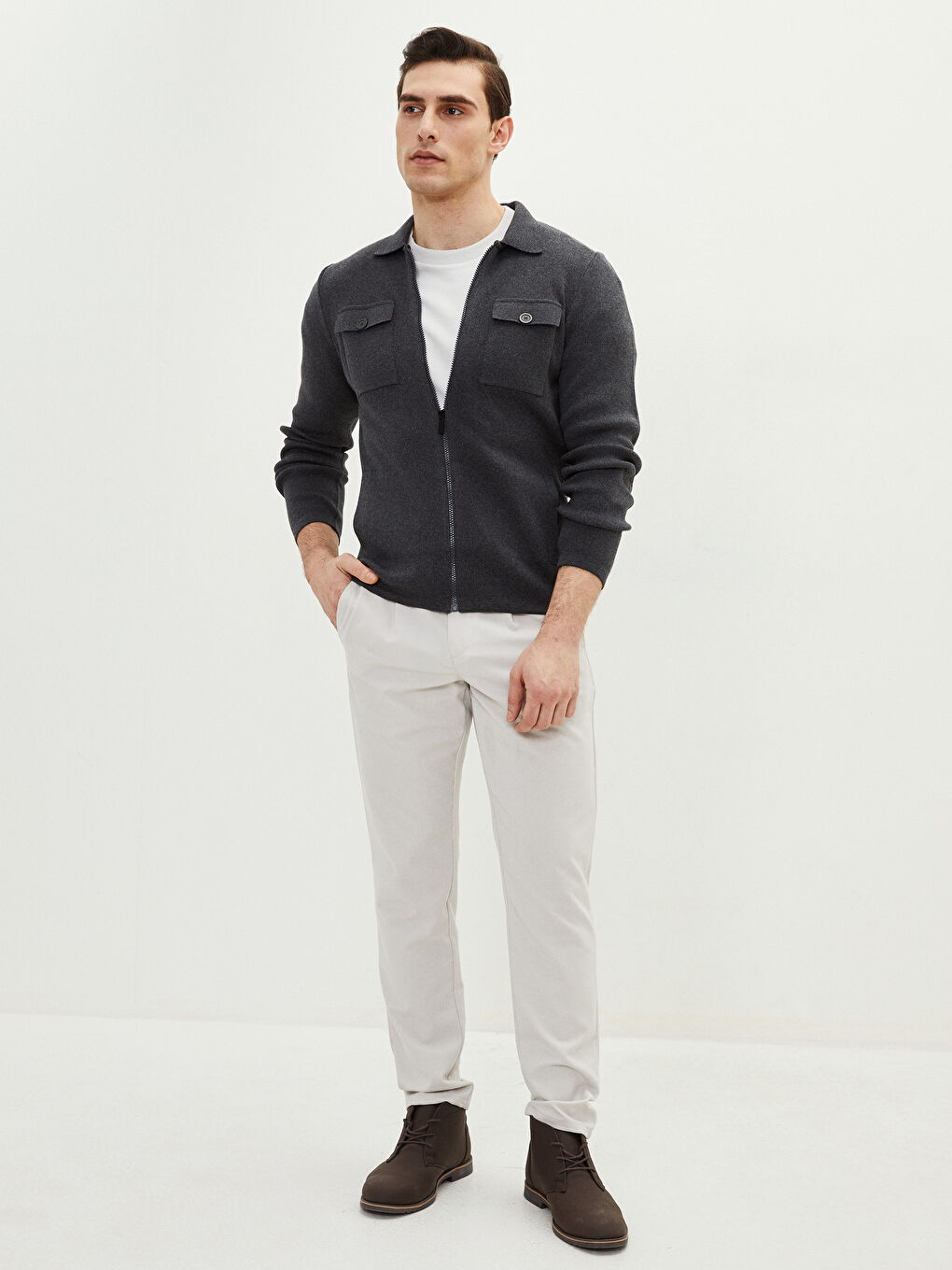 Comfortable Fit Polo Collar Long Sleeved Men's Knitwear Cardigan-2