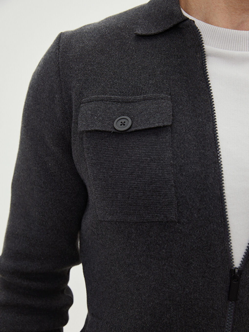 Comfortable Fit Polo Collar Long Sleeved Men's Knitwear Cardigan-3