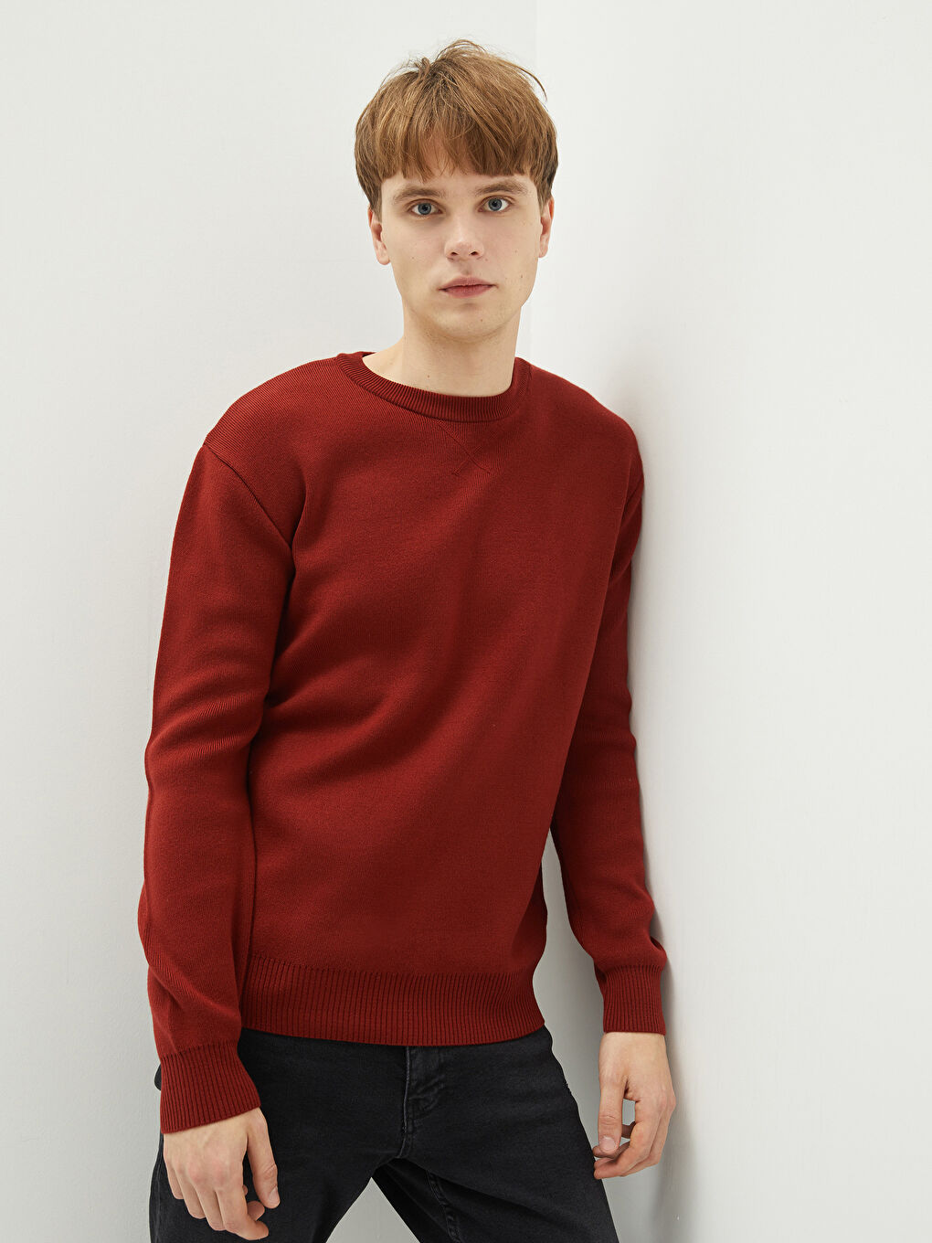 Crew Neck Long Sleeve Men's Tricot Sweater-1
