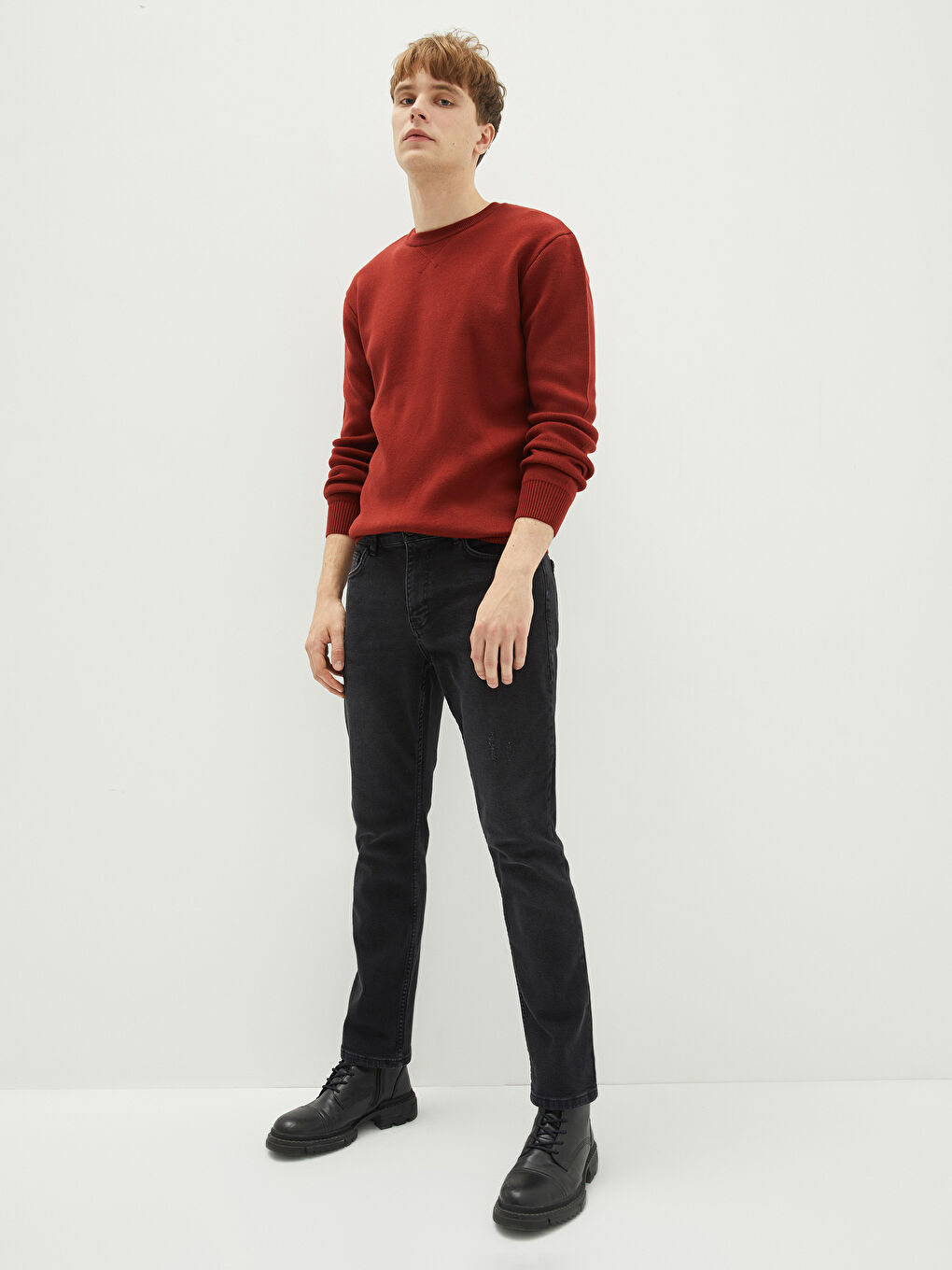Crew Neck Long Sleeve Men's Tricot Sweater-2