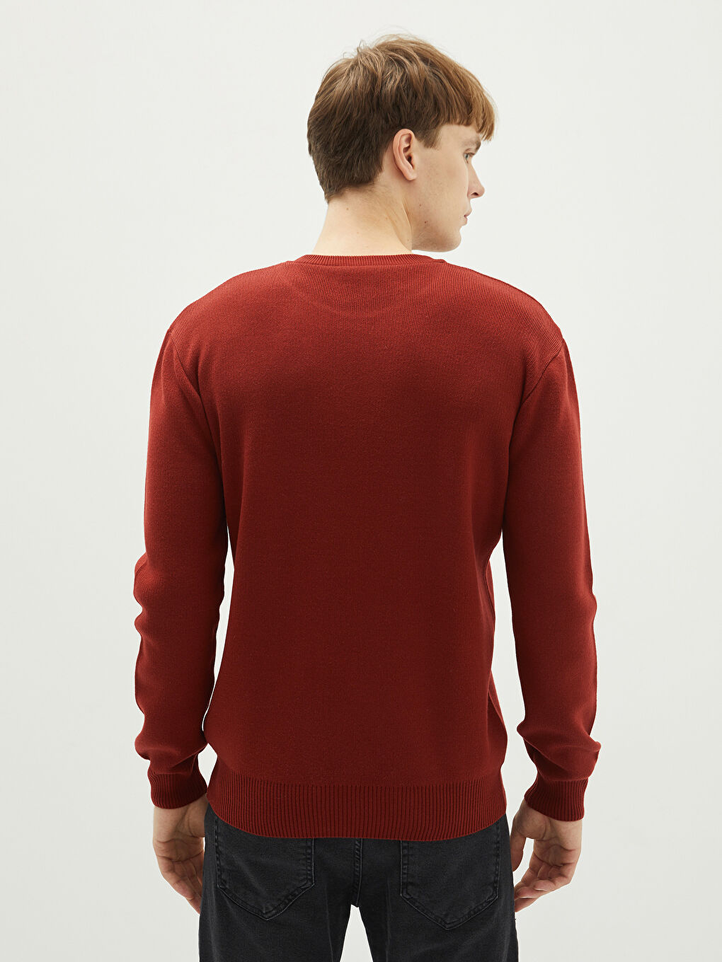 Crew Neck Long Sleeve Men's Tricot Sweater-4