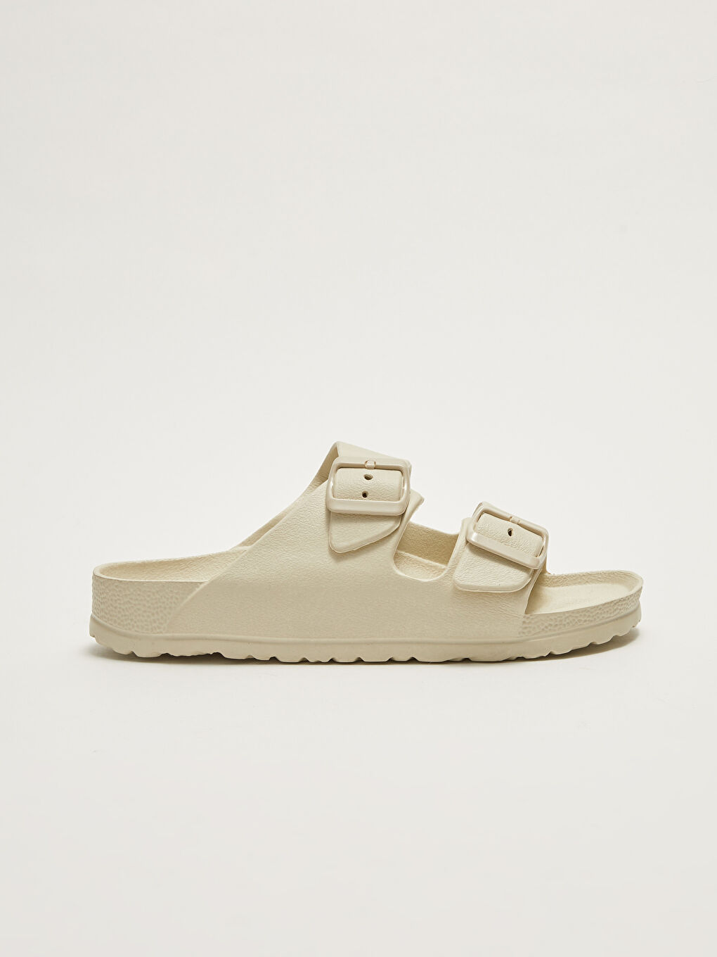 Bej Çift Bantlı Toka Detaylı Kadın Plaj Terliği-1