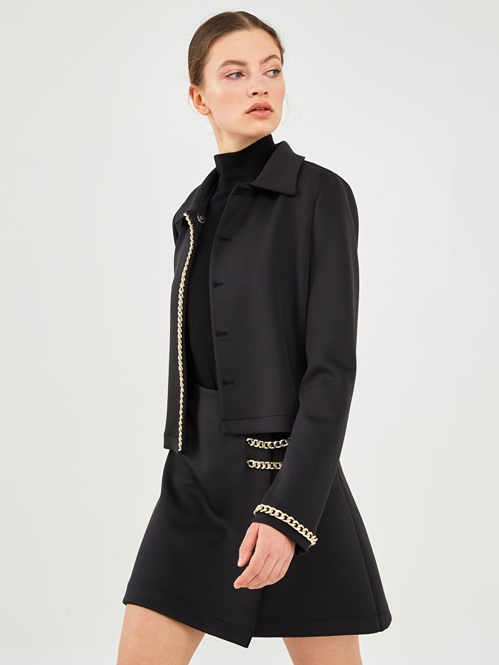 GAMZE SARAÇOĞLU X LCW VISION WOMEN'S JACKET - SHIRT COLLAR CHAIN ??DETAILED LONG SLEEVE-2