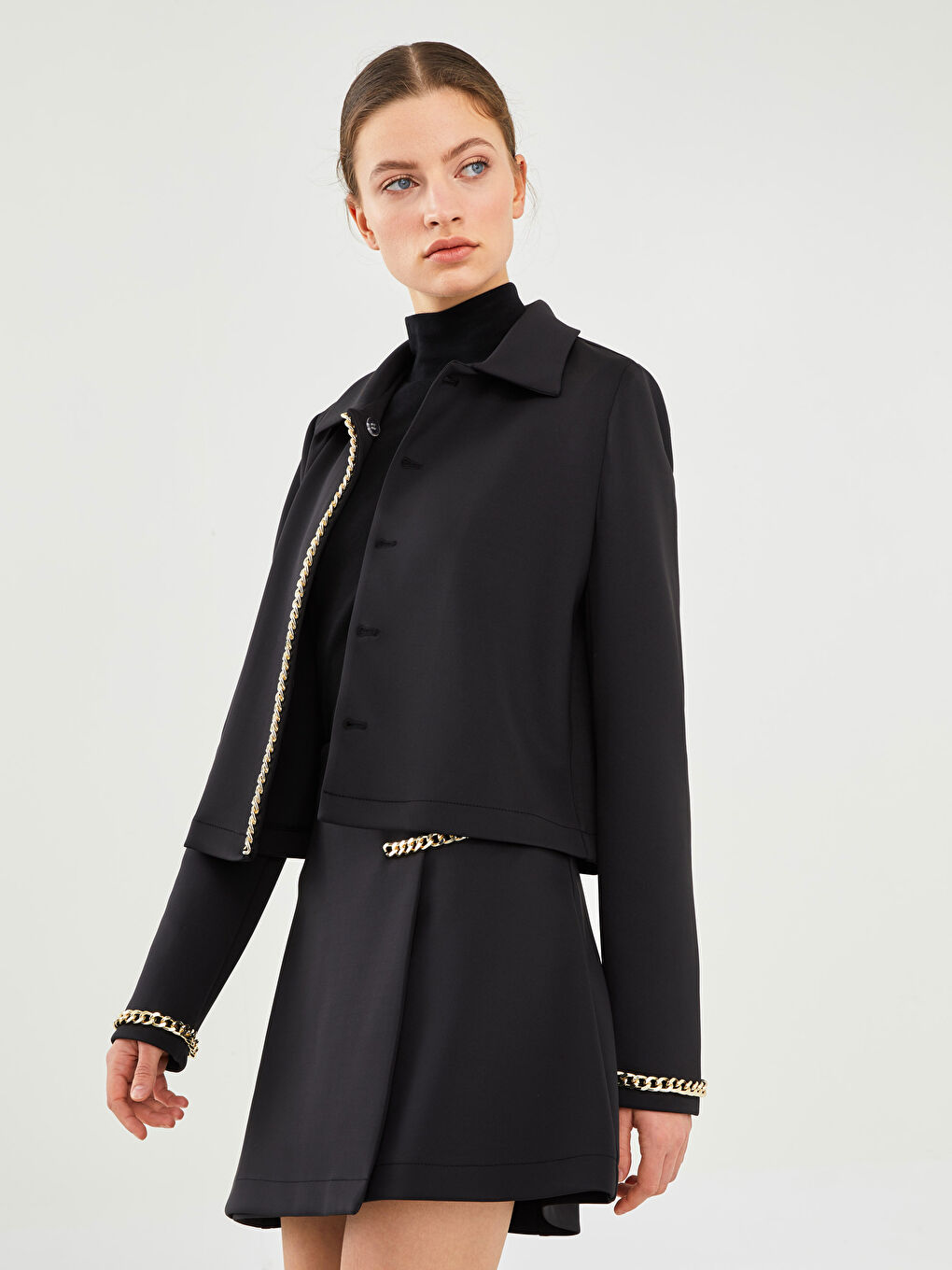 GAMZE SARAÇOĞLU X LCW VISION WOMEN'S JACKET - SHIRT COLLAR CHAIN ??DETAILED LONG SLEEVE