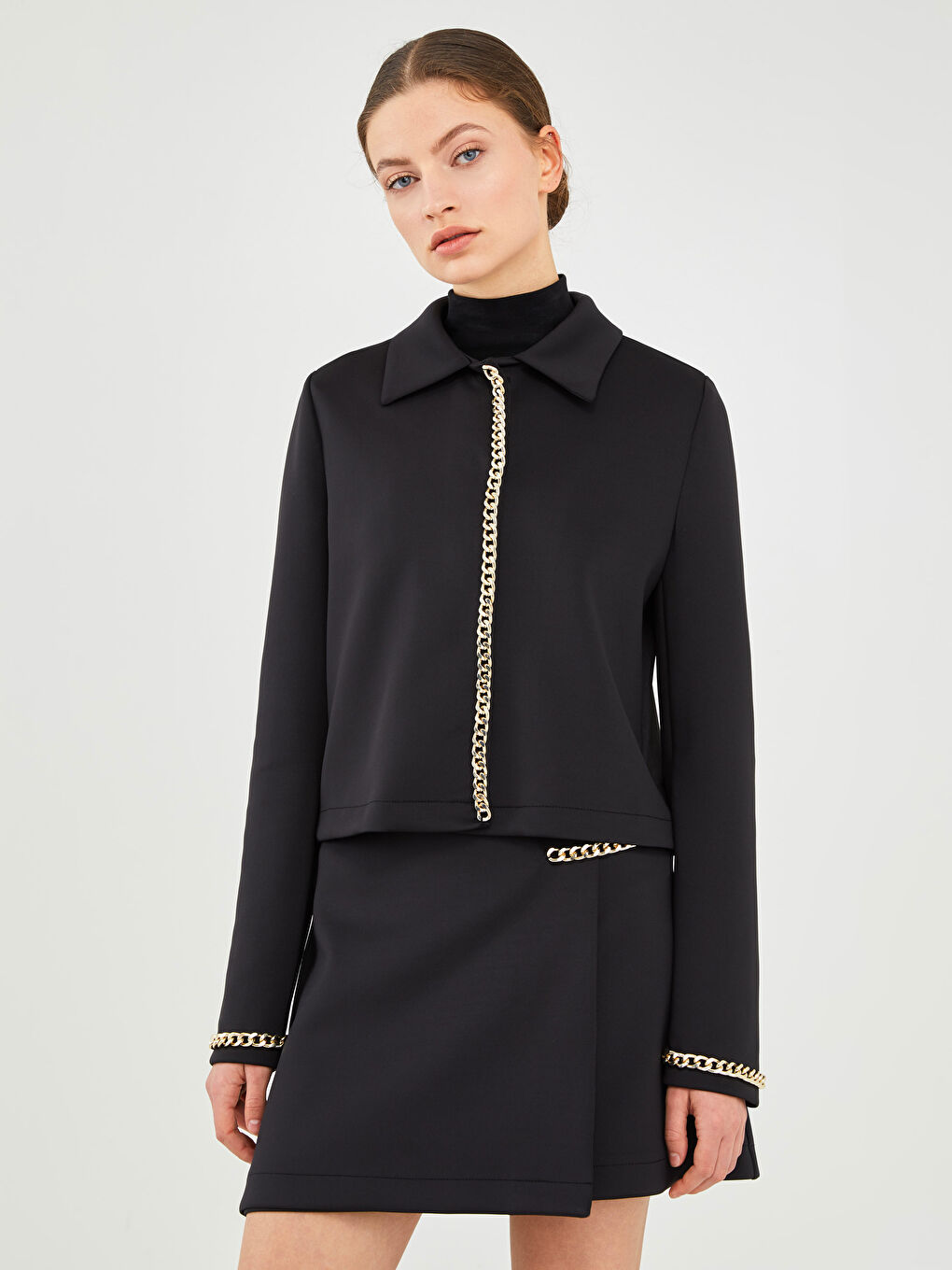 GAMZE SARAÇOĞLU X LCW VISION WOMEN'S JACKET - SHIRT COLLAR CHAIN ??DETAILED LONG SLEEVE-1