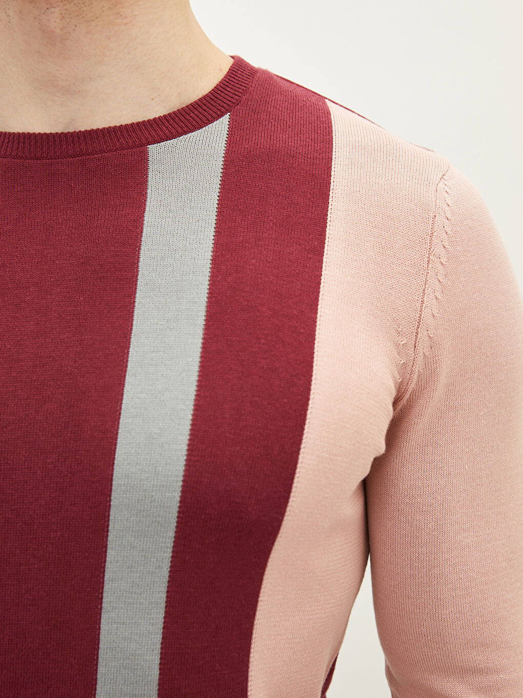 Пуловер с кръгло деколте, дълъг ръкав, цветен блок, за мъже, трикотаж-3