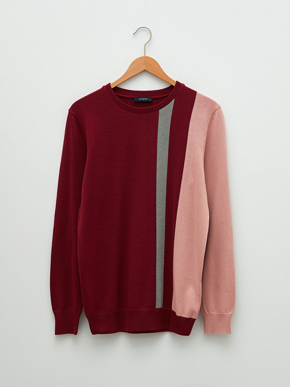 Пуловер с кръгло деколте, дълъг ръкав, цветен блок, за мъже, трикотаж-5