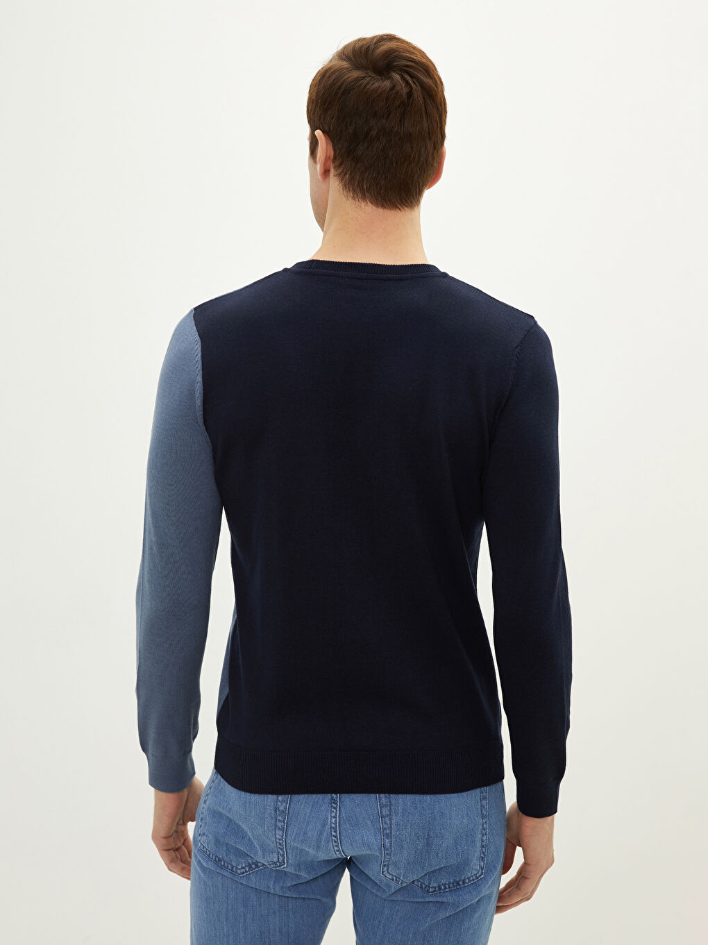 Crew Neck Long Sleeve Color Block Men's Knitwear Sweater-4