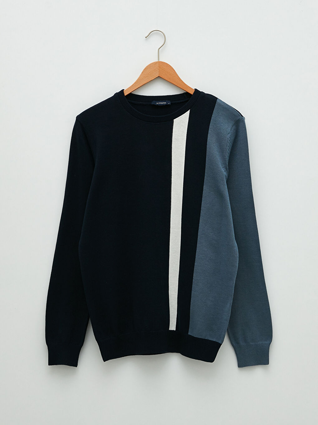 Crew Neck Long Sleeve Color Block Men's Knitwear Sweater-5