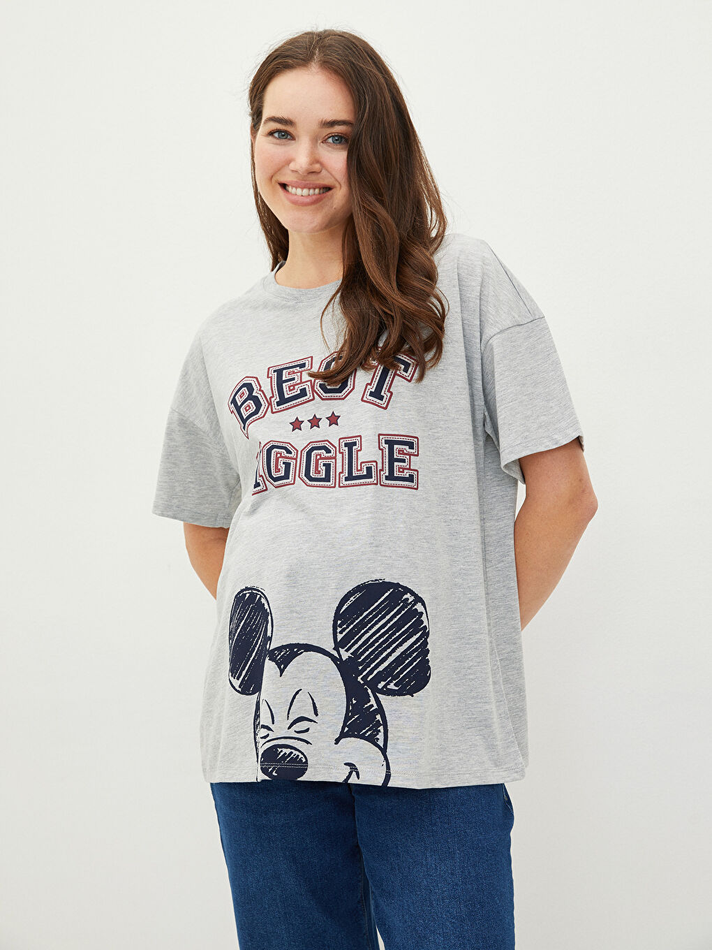 تیشێرتی منداڵبوون قۆڵ کورت چاپکراوی Mickey Mouse یه‌خه‌ خڕ