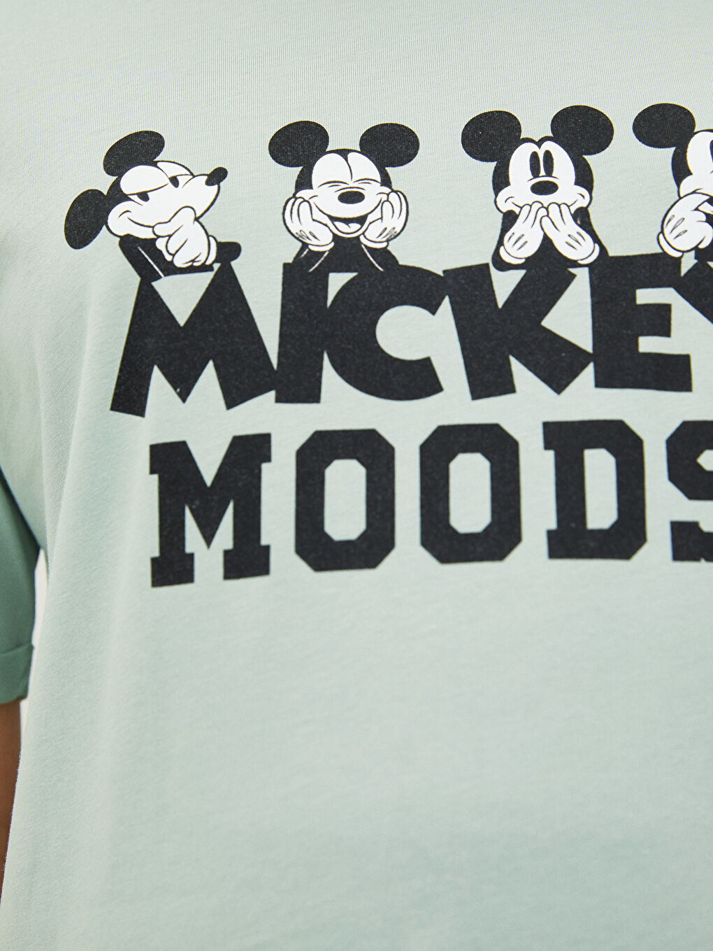 Yeşil Bisiklet Yaka Mickey Mouse Baskılı Kısa Kollu Pamuklu Hamile Tişört-2