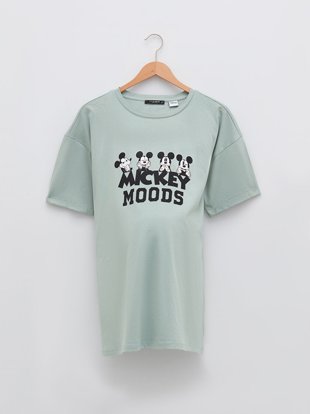 Yeşil Bisiklet Yaka Mickey Mouse Baskılı Kısa Kollu Pamuklu Hamile Tişört-4