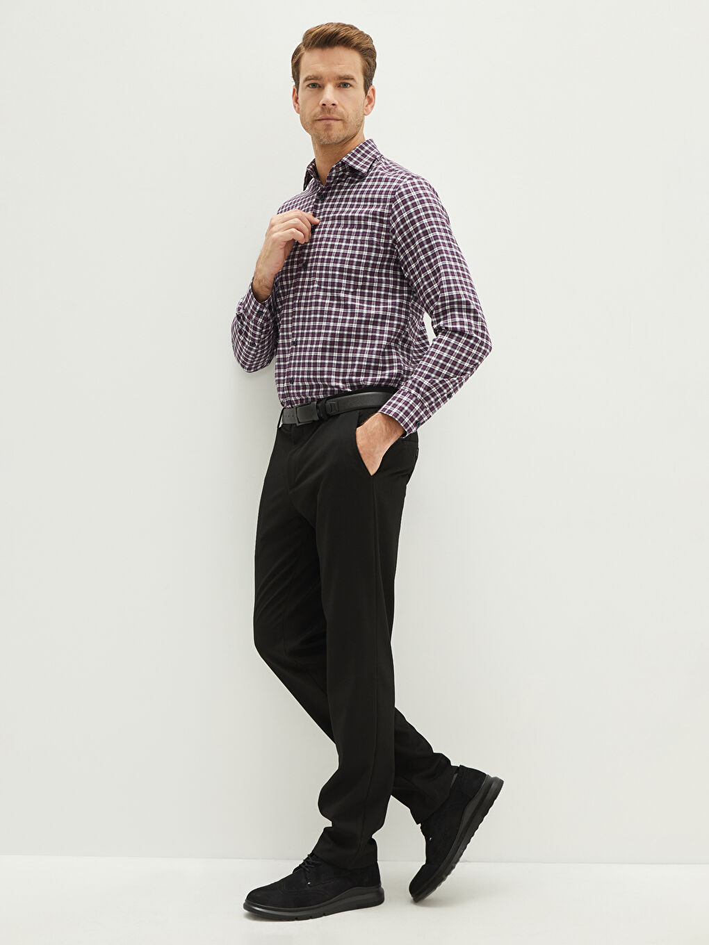 Slim Fit Dobby Fabric Men's Trousers-1