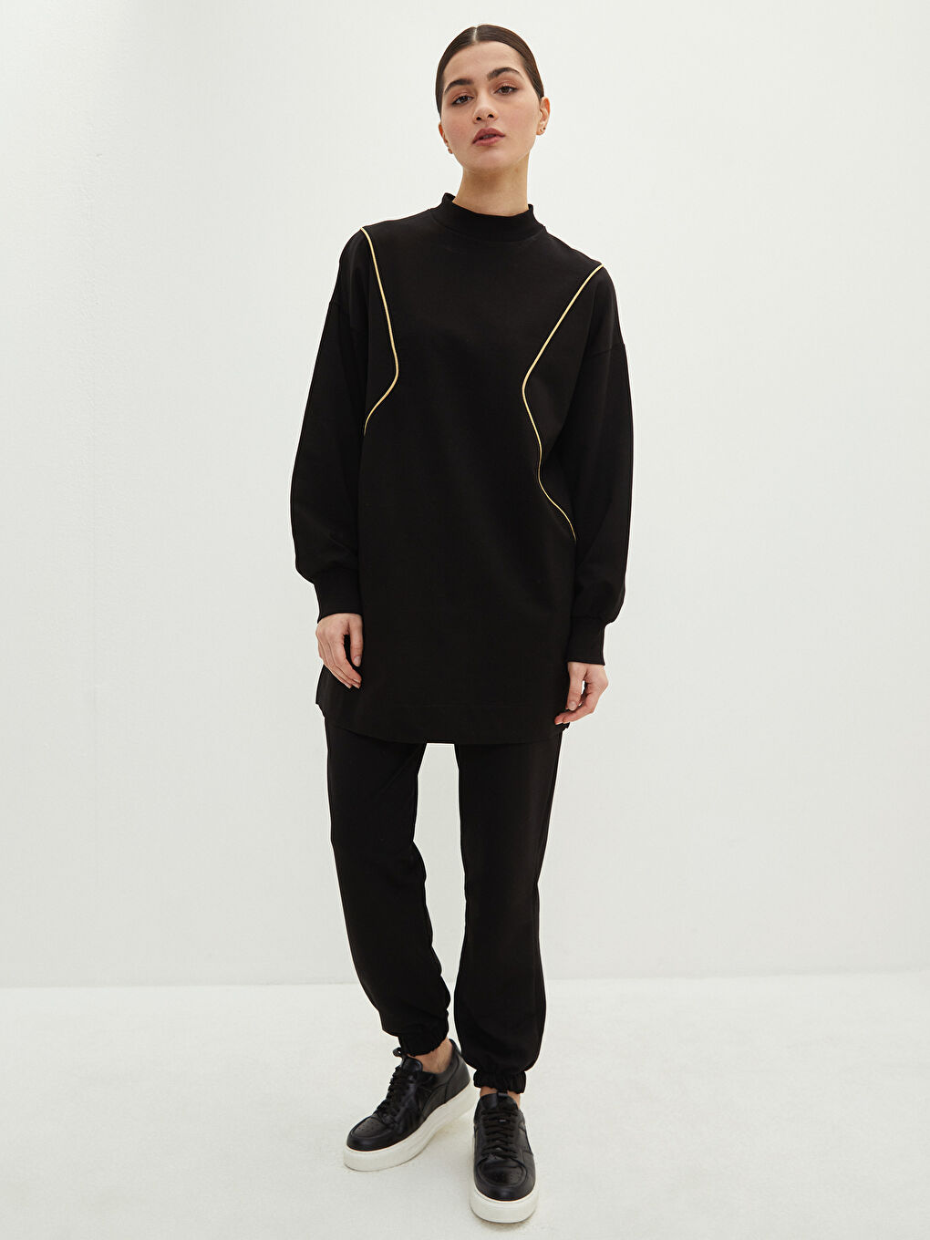 Standing Collar Embroidered Long Sleeve Oversize Women's Sweatshirt Tunic-4