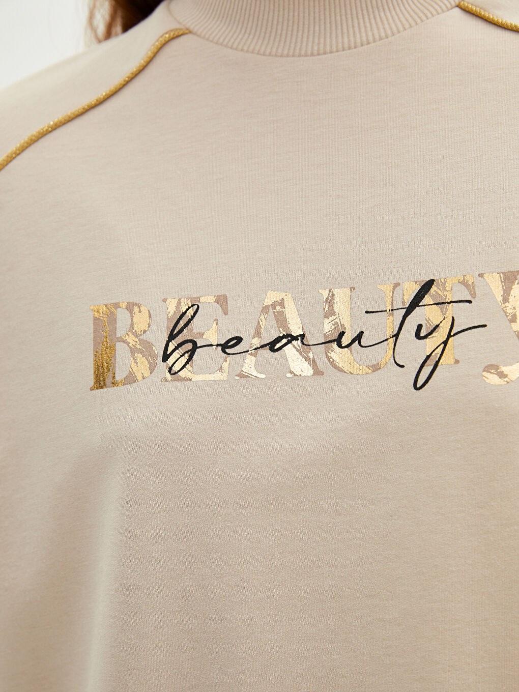 Stand Collar Slogan Printed Long Sleeve Women's Sweatshirt Tunic-5