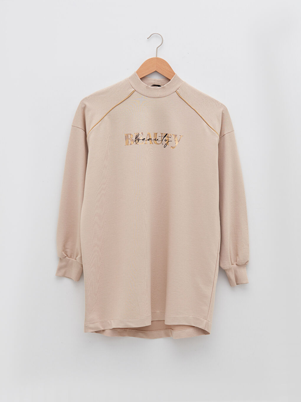 Stand Collar Slogan Printed Long Sleeve Women's Sweatshirt Tunic-9