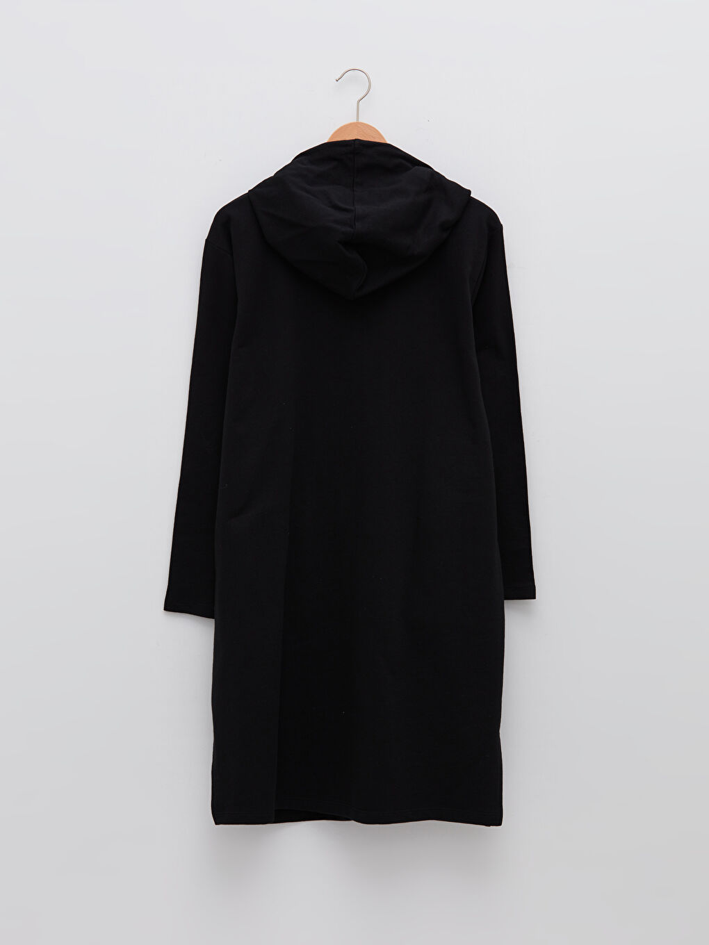 Siyah Kapüşonlu Düz Uzun Kollu Pamuklu Kadın Spor Hırka-6