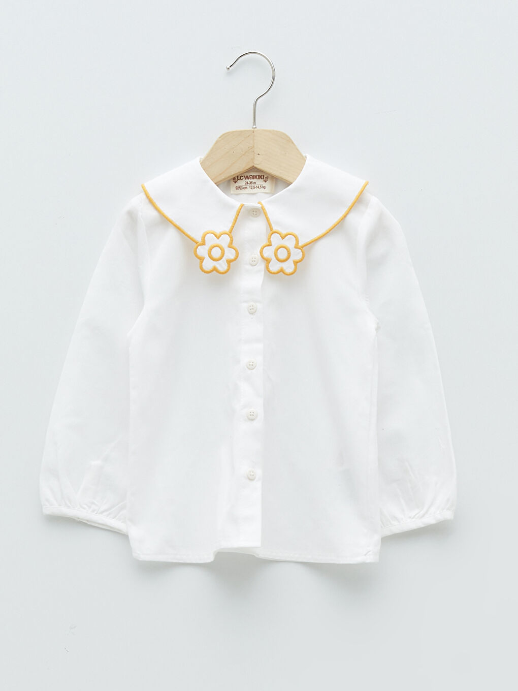 Ekru Uzun Kollu Nakış Detaylı Pamuklu Kız Bebek Gömlek-3
