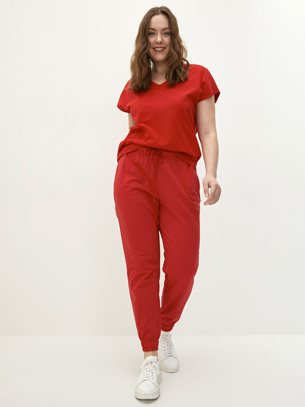 Pantaloni de Trening Simpli cu Șnur și Talie Elastică pentru Femei-1