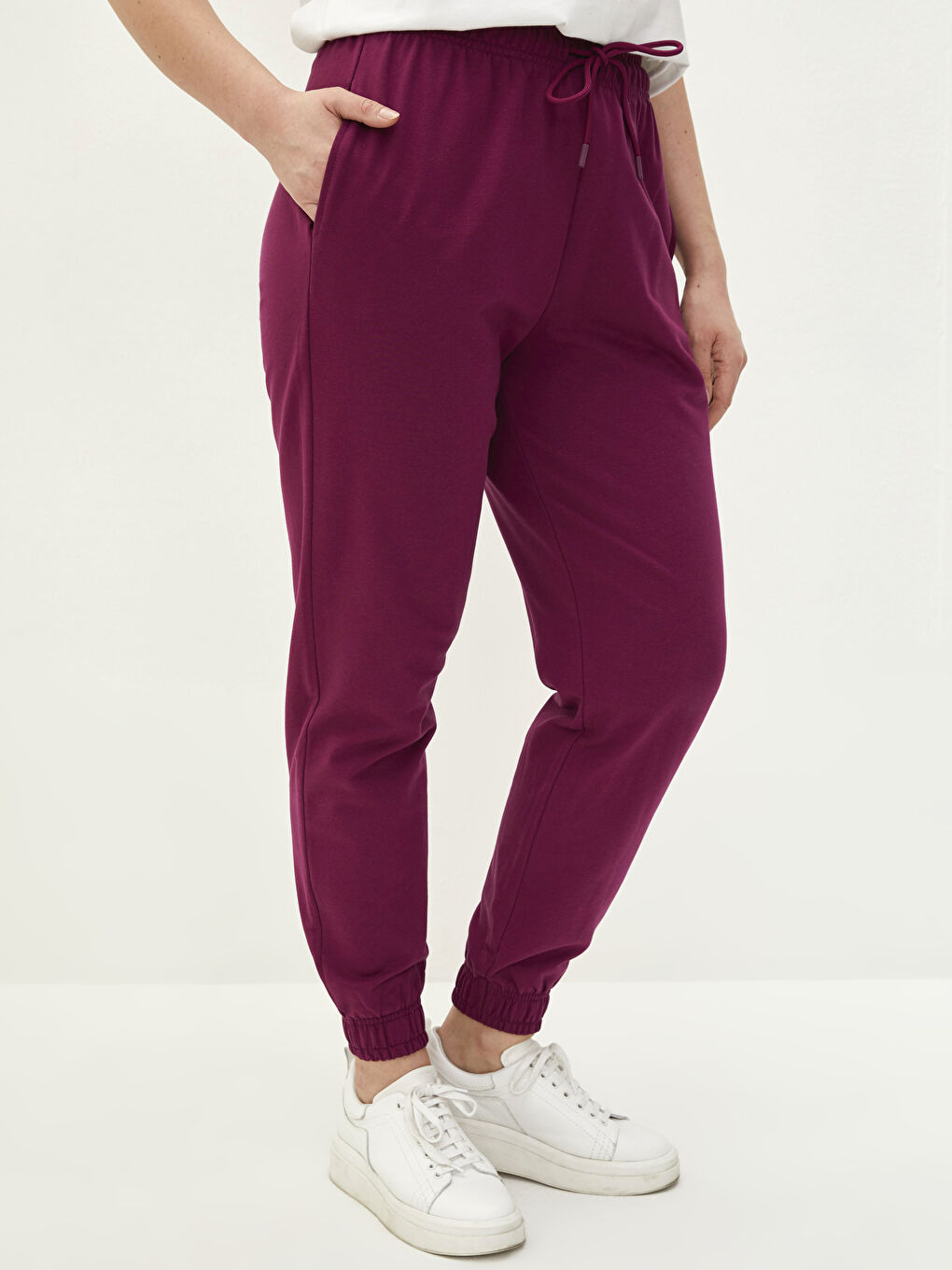 Women's Elastic Waist Tie Detail Plain Jogger Sweatpants-2