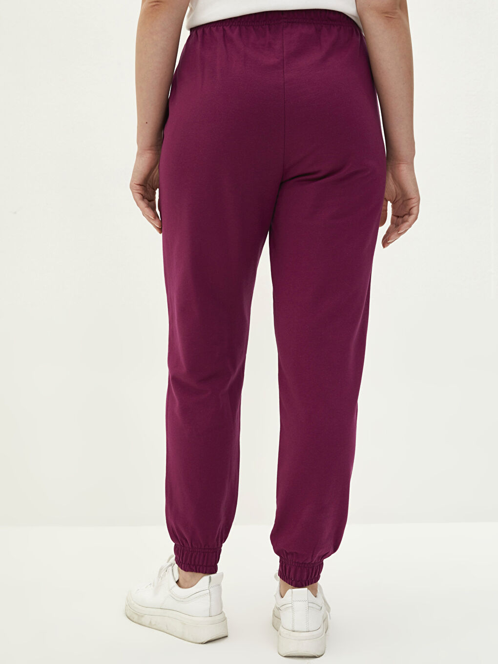 Women's Elastic Waist Tie Detail Plain Jogger Sweatpants-4