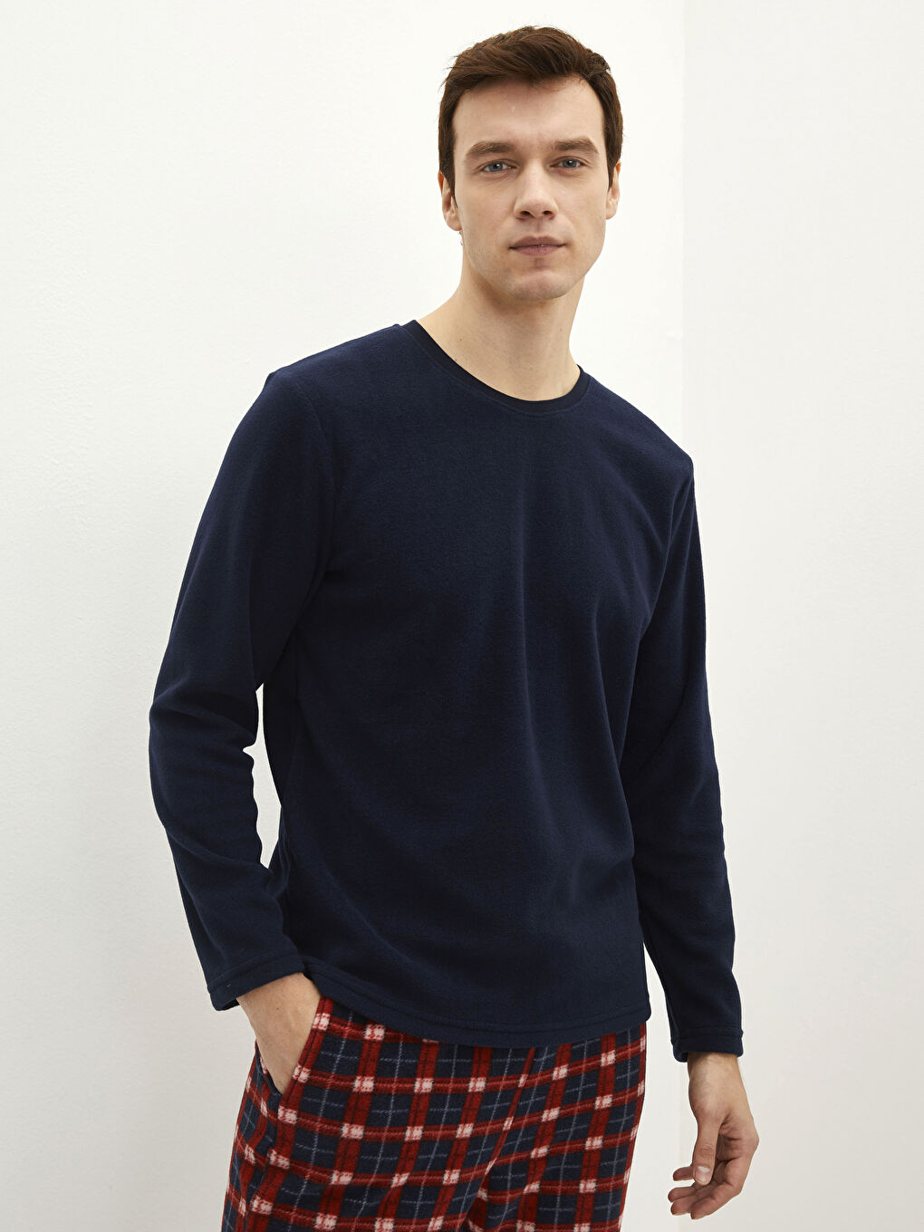 Kırmızı Standart Kalıp Ekose Erkek Polar Pijama Takımı-1