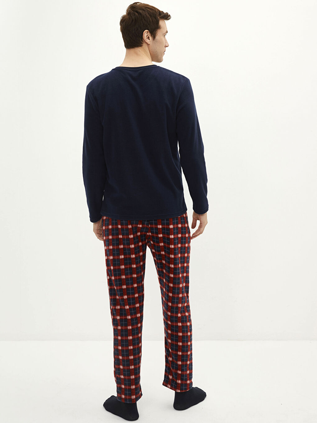 Kırmızı Standart Kalıp Ekose Erkek Polar Pijama Takımı-4