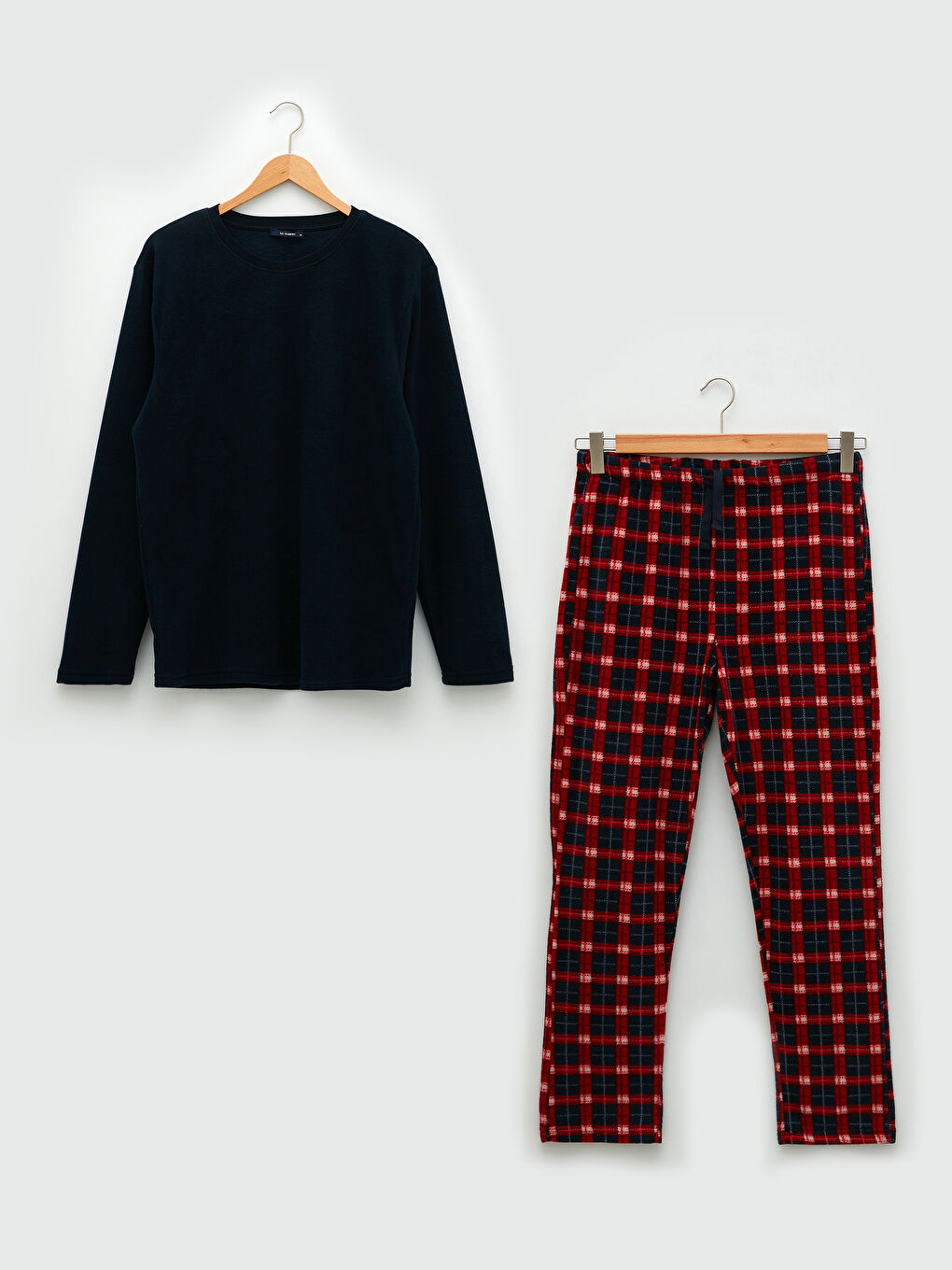 Kırmızı Standart Kalıp Ekose Erkek Polar Pijama Takımı-5