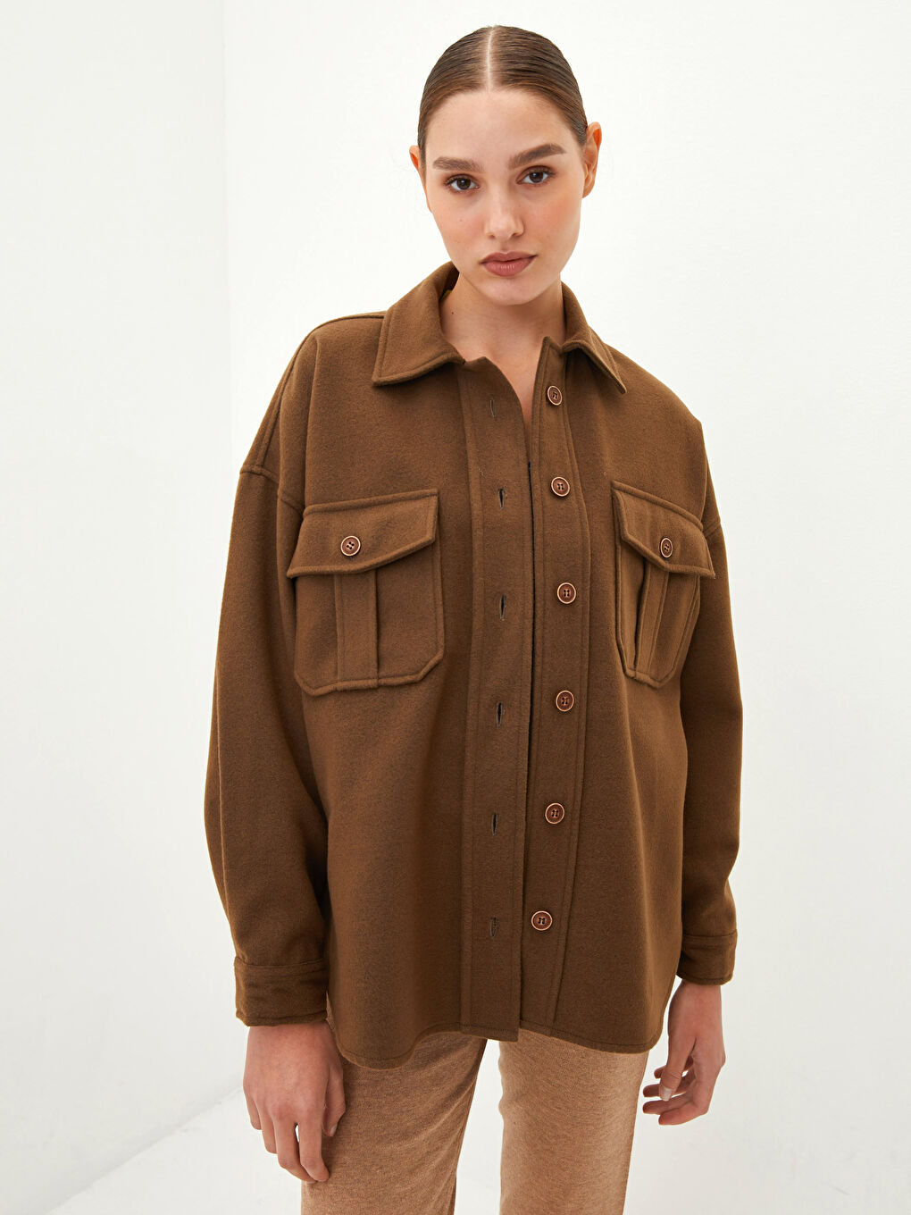 Natuvera Hemdkragen Gerade Langarm Taschen Detailierte Damen Hemdjacke -W1K262Z8-L0D