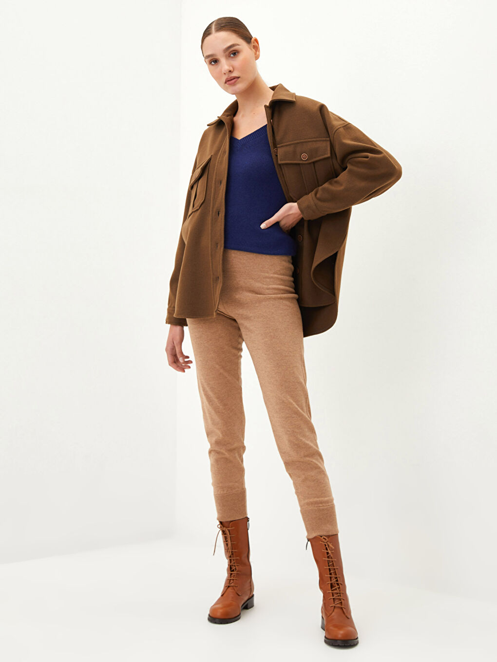 Natuvera Hemdkragen Gerade Langarm Taschen Detailierte Damen Hemdjacke -W1K262Z8-L0D