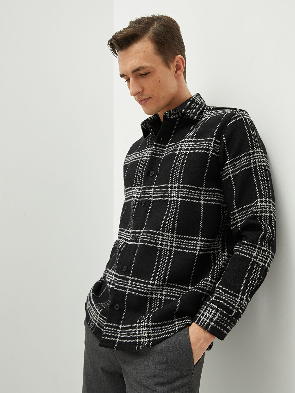 Gri Rahat Kalıp Uzun Kollu Ekose Erkek Oduncu Gömlek