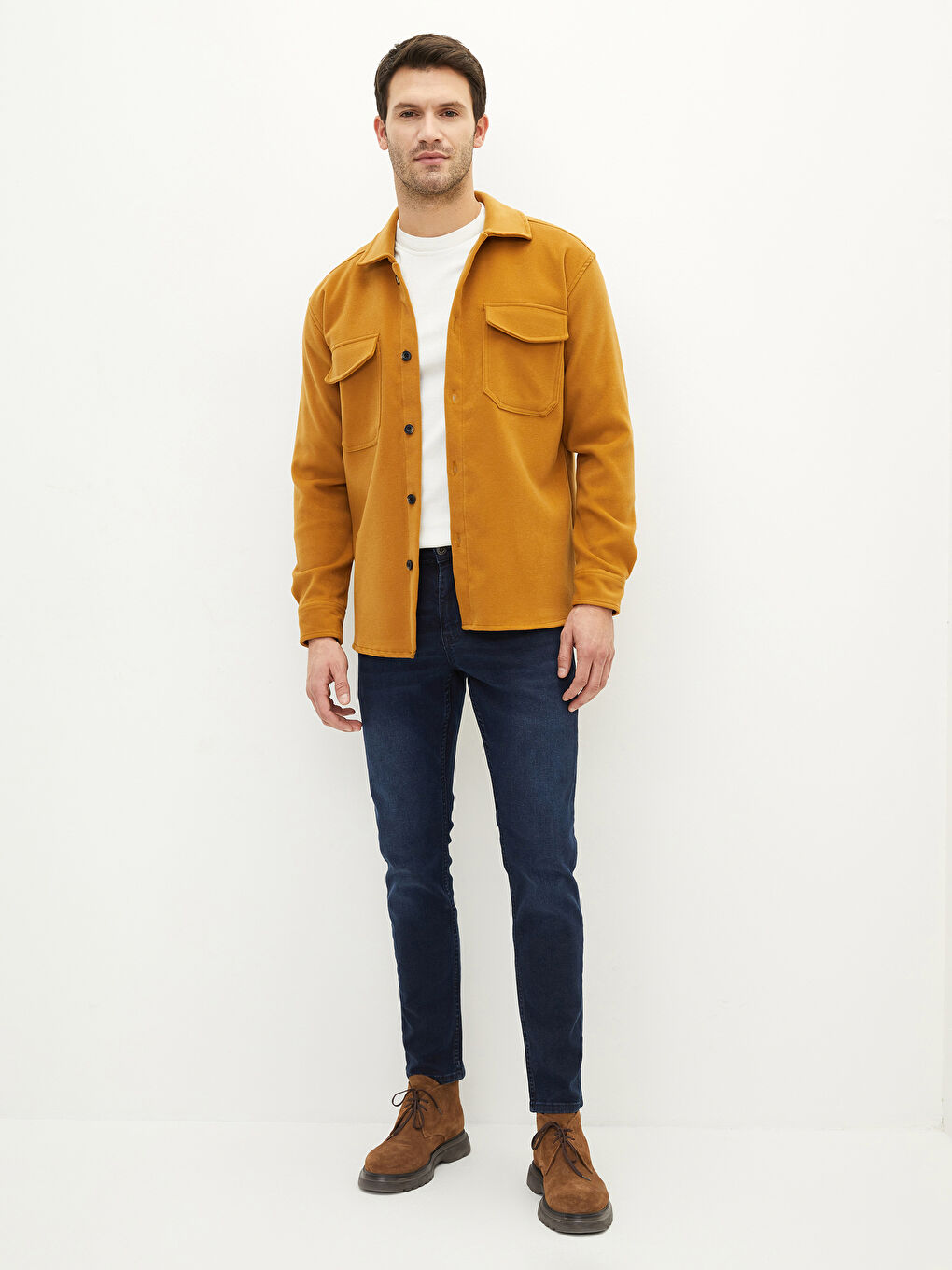 Sarı Rahat Kalıp Uzun Kollu Erkek Gömlek Ceket-2