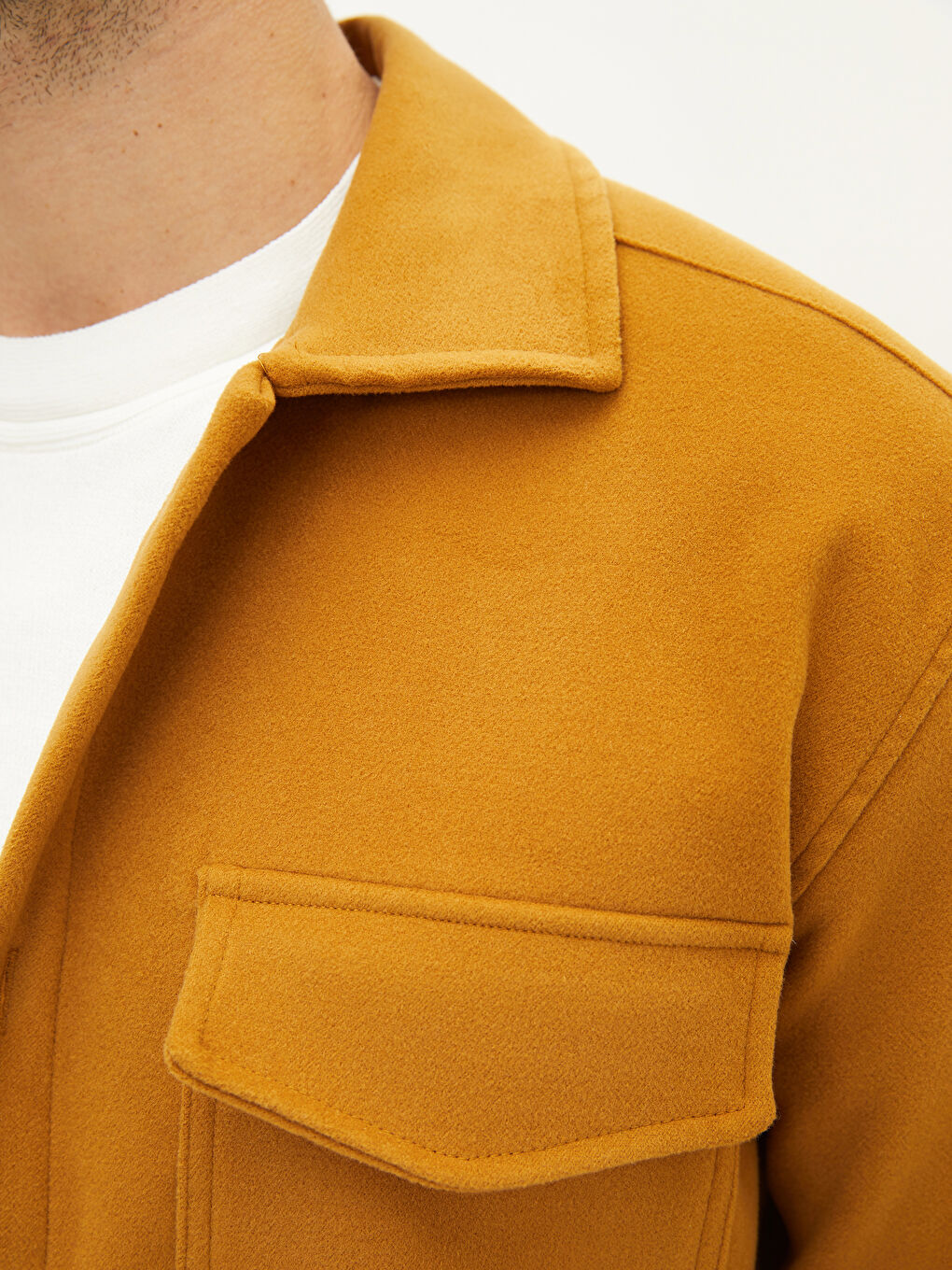 Sarı Rahat Kalıp Uzun Kollu Erkek Gömlek Ceket-3