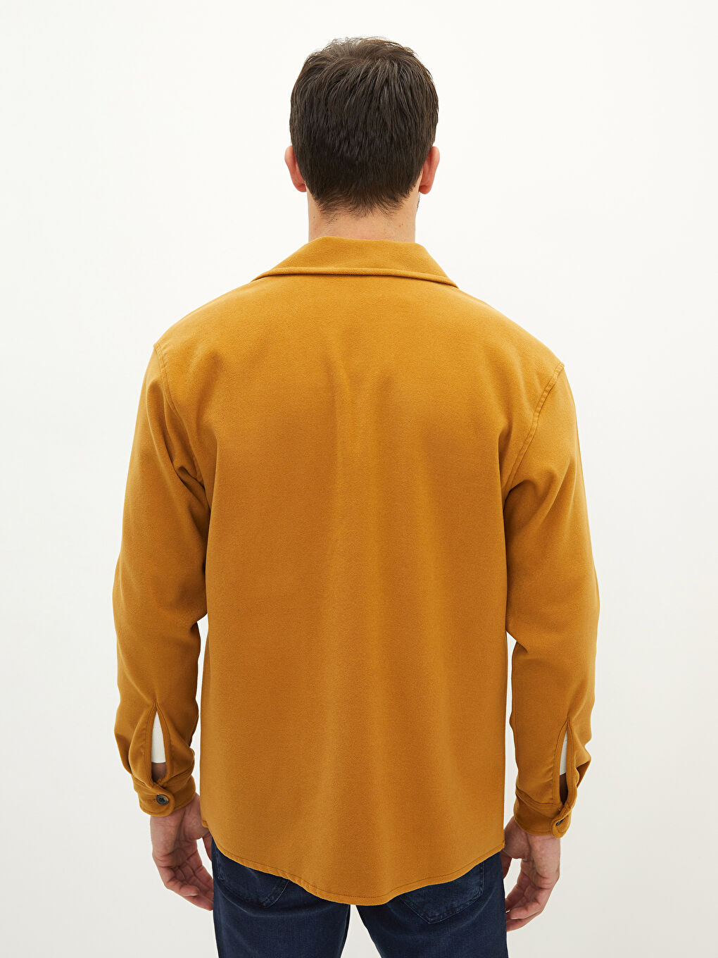 Sarı Rahat Kalıp Uzun Kollu Erkek Gömlek Ceket-4