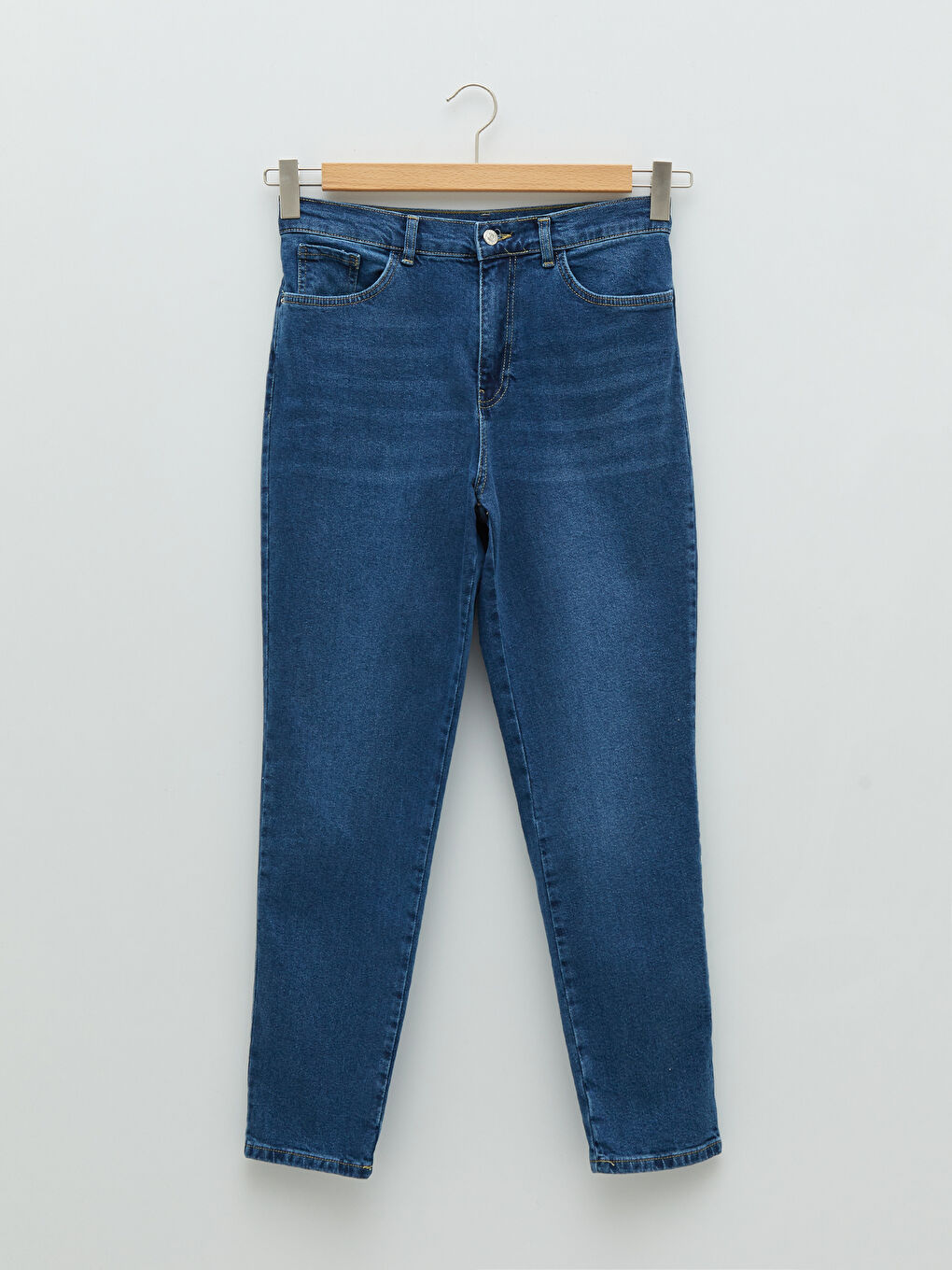 İndigo Yüksek Bel Slim Fit Kadın Jean Pantolon-5