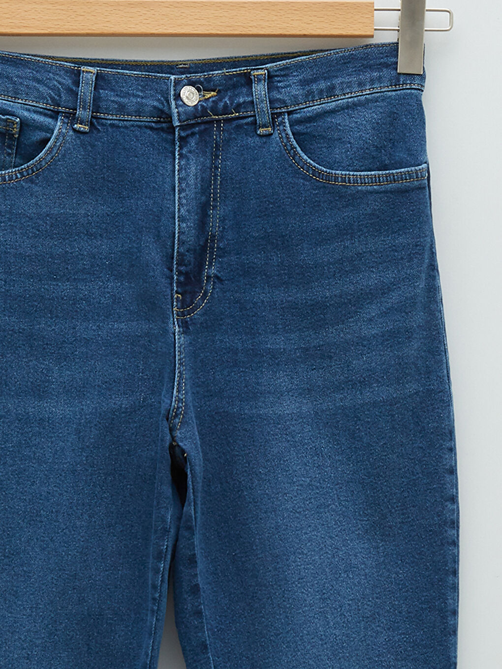 İndigo Yüksek Bel Slim Fit Kadın Jean Pantolon-7